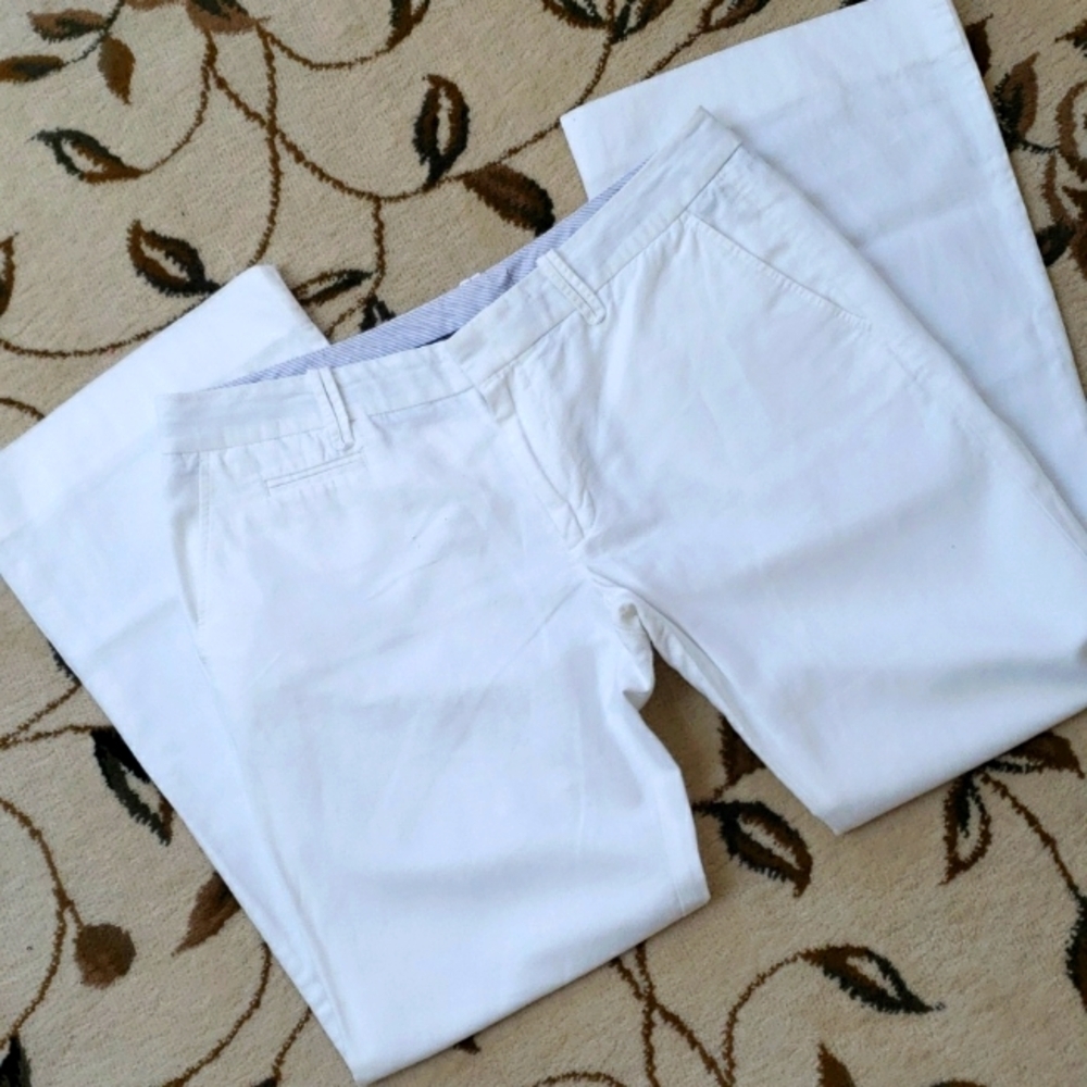 Gap Womens Hip Slung Fit Ankle Flare White Cotton & Linen Pants, Size 8